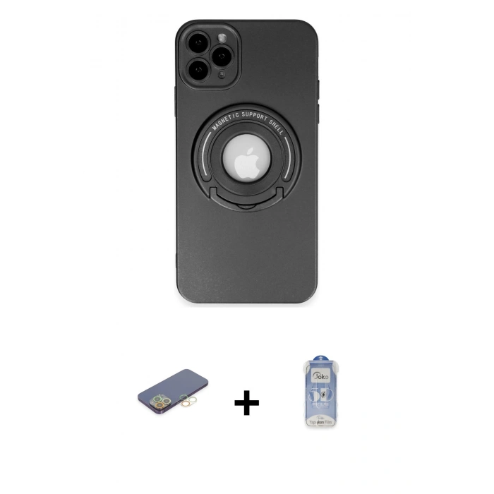MARSİLYAN™- iPhone 12 Pro Max Kılıf Eksen Klasik Prime - Siyah Joko Magic 5D Cam + Renkli Kamera Lens Koruma Cam - SI