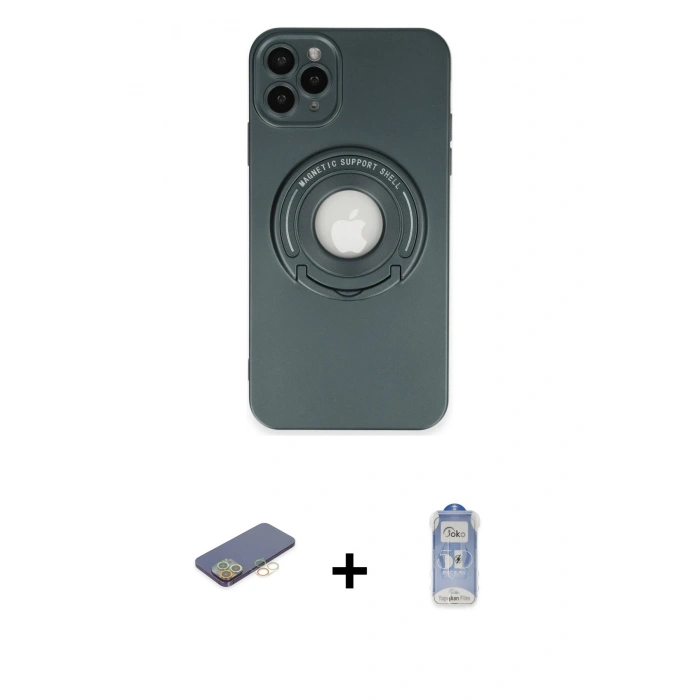 MARSİLYAN™- iPhone 12 Pro Max Kılıf Eksen Klasik Prime - Siyah Joko Magic 5D Cam + Renkli Kamera Lens Koruma Cam - SI