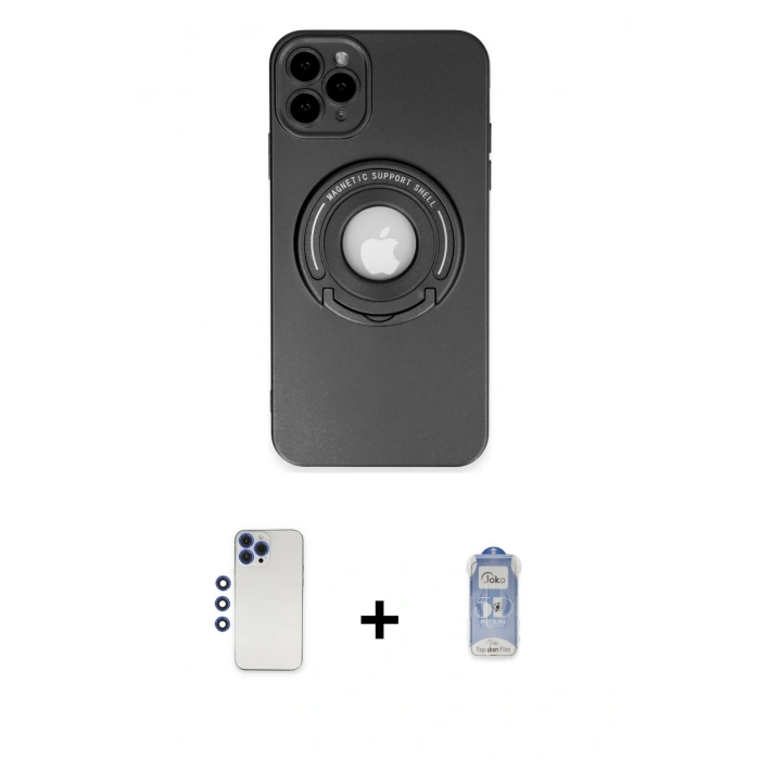 MARSİLYAN™- iPhone 12 Pro Max Kılıf Eksen Klasik Prime - Siyah Joko Magic 5D Cam + Shine Kamera Lens - LT
