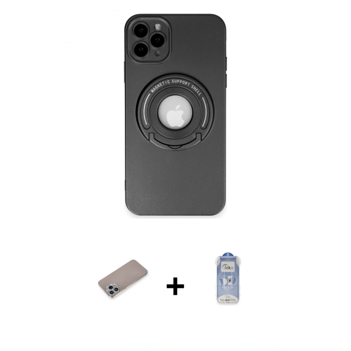 MARSİLYAN™- iPhone 12 Pro Max Kılıf Eksen Klasik Prime - Siyah Joko Magic 5D Cam + Shine Kamera Lens Koruma Cam - SABE