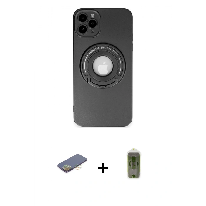 MARSİLYAN™- iPhone 12 Pro Max Kılıf Eksen Klasik Prime - Siyah Joko Magic 5D Hayalet Cam + Renkli Kamera Lens Koruma Cam - SI
