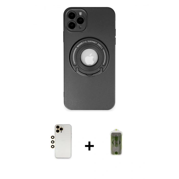MARSİLYAN™- iPhone 12 Pro Max Kılıf Eksen Klasik Prime - Siyah Joko Magic 5D Hayalet Cam + Shine Kamera Lens - GD