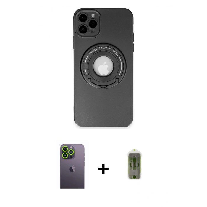 MARSİLYAN™- iPhone 12 Pro Max Kılıf Eksen Klasik Prime - Siyah Joko Magic 5D Hayalet Cam + Neon Fosforlu Kamera Lens - YL