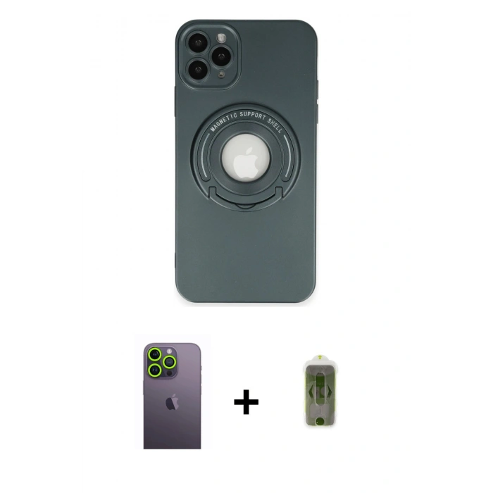 MARSİLYAN™- iPhone 12 Pro Max Kılıf Eksen Klasik Prime - Siyah Joko Magic 5D Hayalet Cam + Neon Fosforlu Kamera Lens - YL