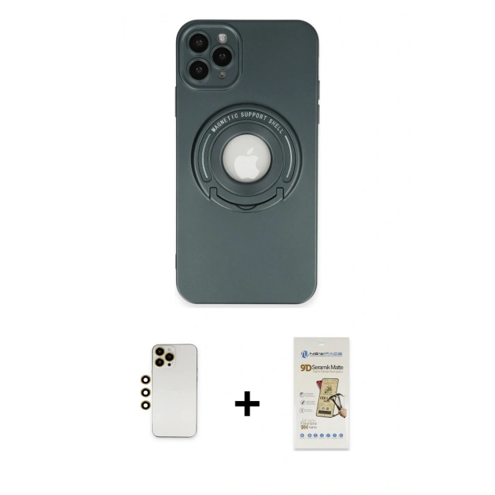MARSİLYAN™- iPhone 12 Pro Max Kılıf Eksen Klasik Prime - Siyah Mat Seramik Nano Ekran Koruyucu + Shine Kamera Lens - GD