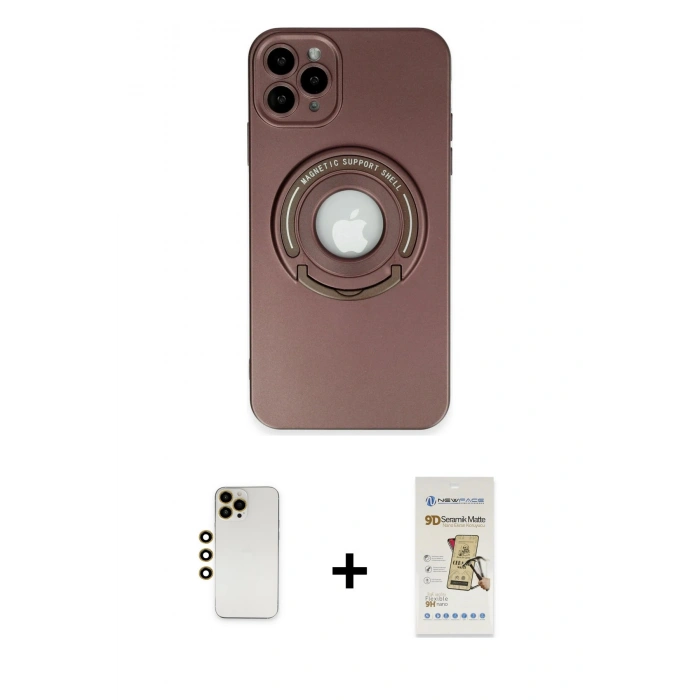 MARSİLYAN™- iPhone 12 Pro Max Kılıf Eksen Klasik Prime - Siyah Mat Seramik Nano Ekran Koruyucu + Shine Kamera Lens - GD