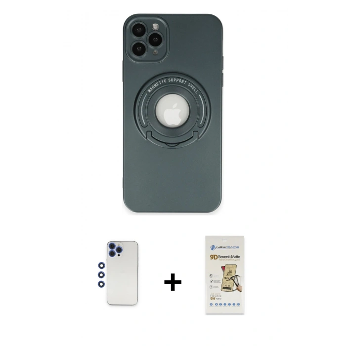MARSİLYAN™- iPhone 12 Pro Max Kılıf Eksen Klasik Prime - Siyah Mat Seramik Nano Ekran Koruyucu + Shine Kamera Lens - LT