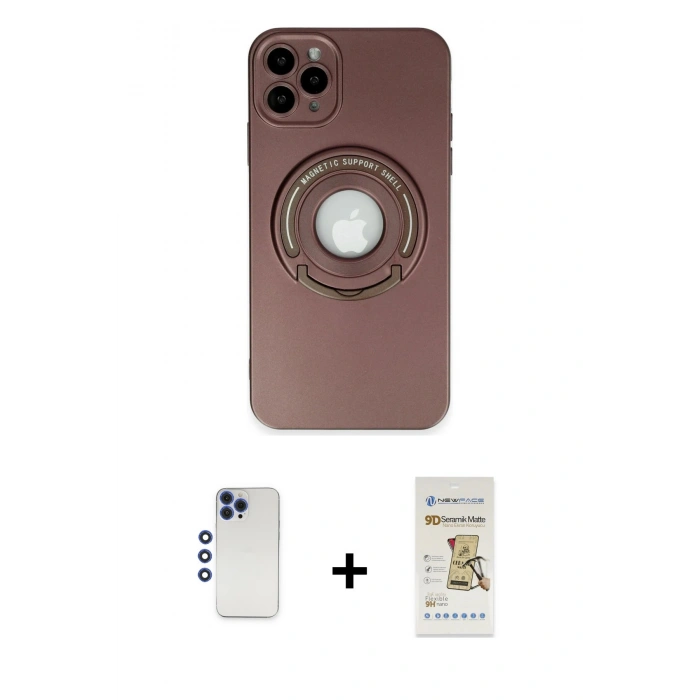 MARSİLYAN™- iPhone 12 Pro Max Kılıf Eksen Klasik Prime - Siyah Mat Seramik Nano Ekran Koruyucu + Shine Kamera Lens - LT