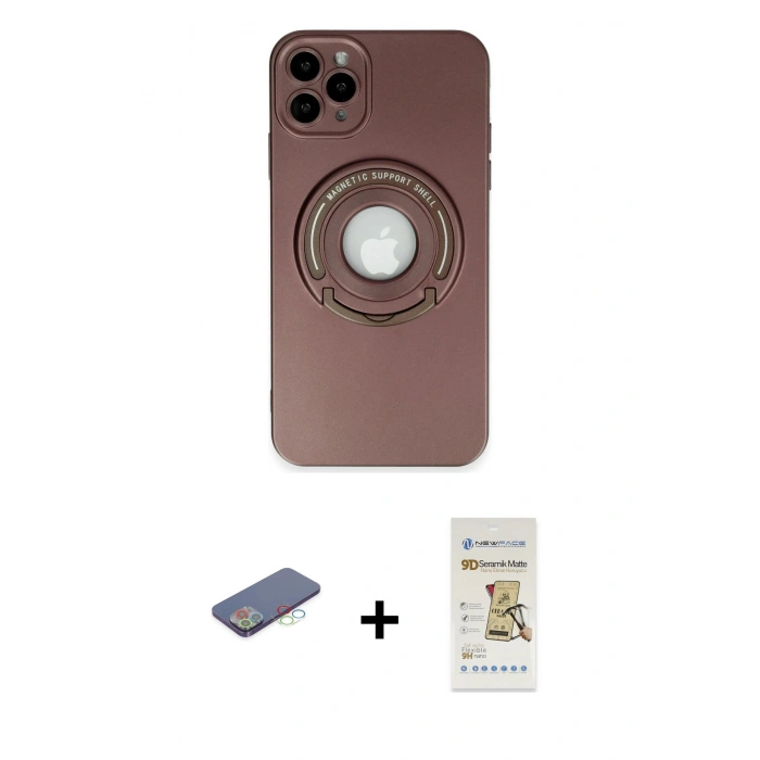 MARSİLYAN™- iPhone 12 Pro Max Kılıf Eksen Klasik Prime - Siyah Mat Seramik Nano Ekran Koruyucu + Mavi Renkli Kamera Lens Koruma Cam
