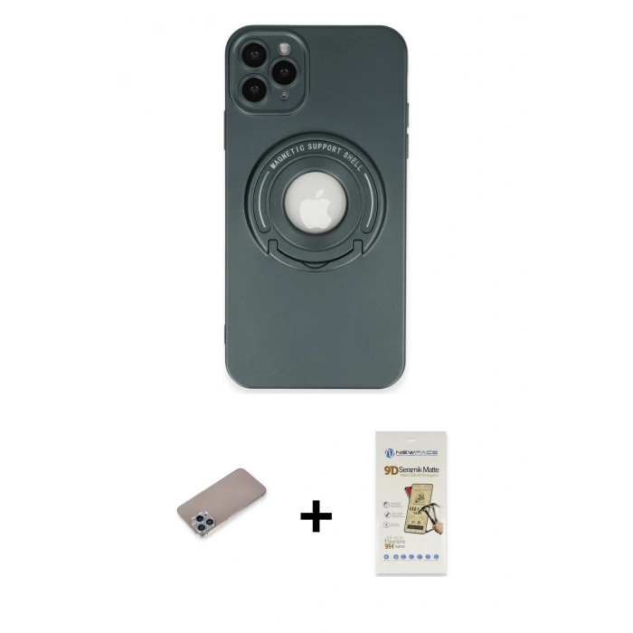 MARSİLYAN™- iPhone 12 Pro Max Kılıf Eksen Klasik Prime - Siyah Mat Seramik Nano Ekran Koruyucu + Shine Kamera Lens Koruma Cam - SABE