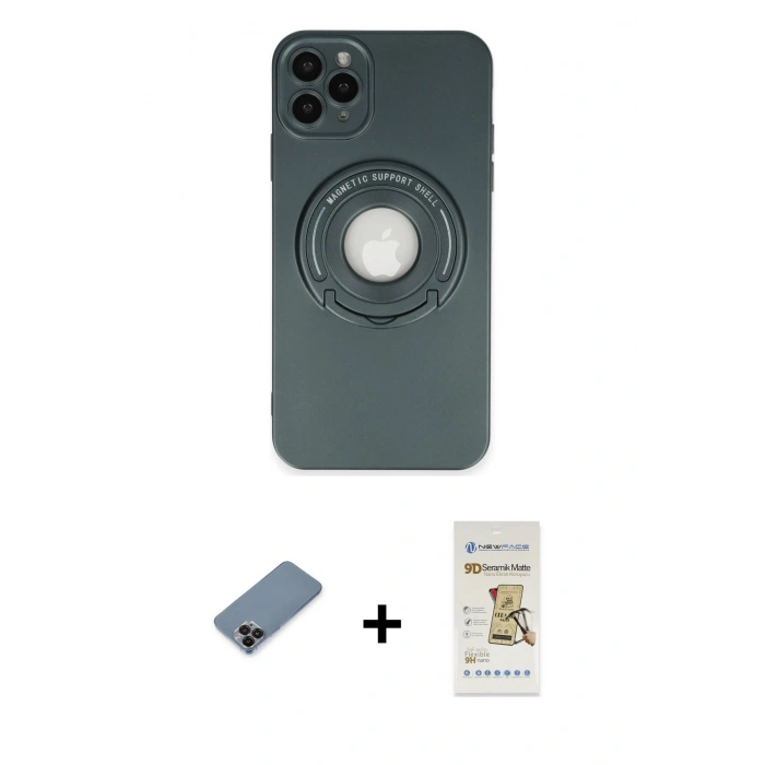 MARSİLYAN™- iPhone 12 Pro Max Kılıf Eksen Klasik Prime - Siyah Mat Seramik Nano Ekran Koruyucu + Siyah Metal Kamera Lens Koruma Cam