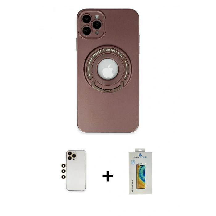 MARSİLYAN™- iPhone 12 Pro Max Kılıf Eksen Klasik Prime - Siyah Polymer Nano Ekran Koruyucu + Gold Shine Kamera Lens
