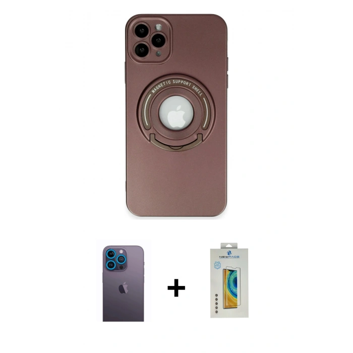MARSİLYAN™- iPhone 12 Pro Max Kılıf Eksen Klasik Prime - Siyah Polymer Nano Ekran Koruyucu + Neon Fosforlu Kamera Lens - MI