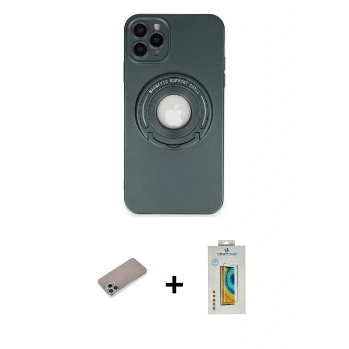 MARSİLYAN™- iPhone 12 Pro Max Kılıf Eksen Klasik Prime - Siyah Polymer Nano Ekran Koruyucu + Shine Kamera Lens Koruma Cam - SABE