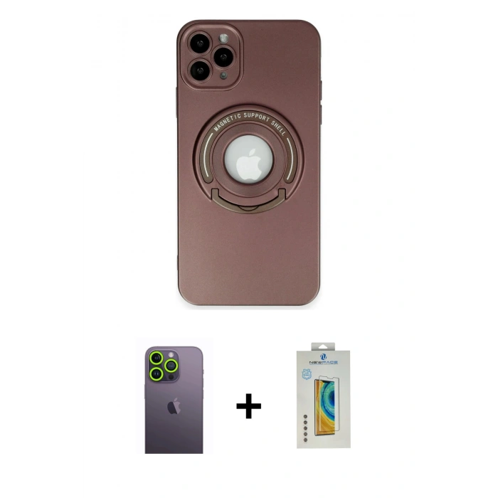 MARSİLYAN™- iPhone 12 Pro Max Kılıf Eksen Klasik Prime - Siyah Polymer Nano Ekran Koruyucu + Neon Fosforlu Kamera Lens - YL