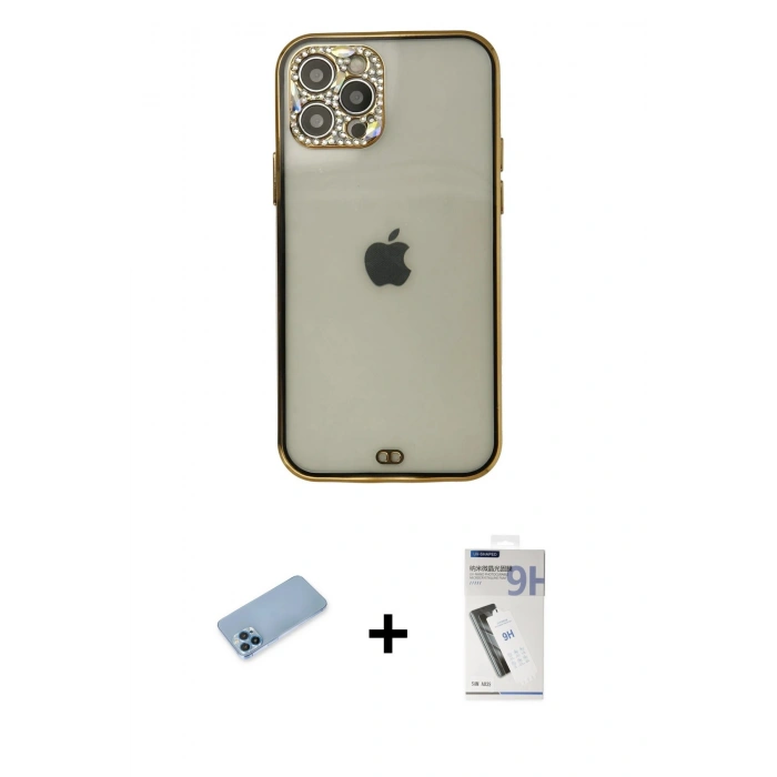 MARSİLYAN™- iPhone 12 Pro Max Kılıf Eksen Minimal Koleksiyonu - Şeffaf Uv Polymer Nano Ekran Koruyucu + Shine Kamera Lens Koruma Cam - MI
