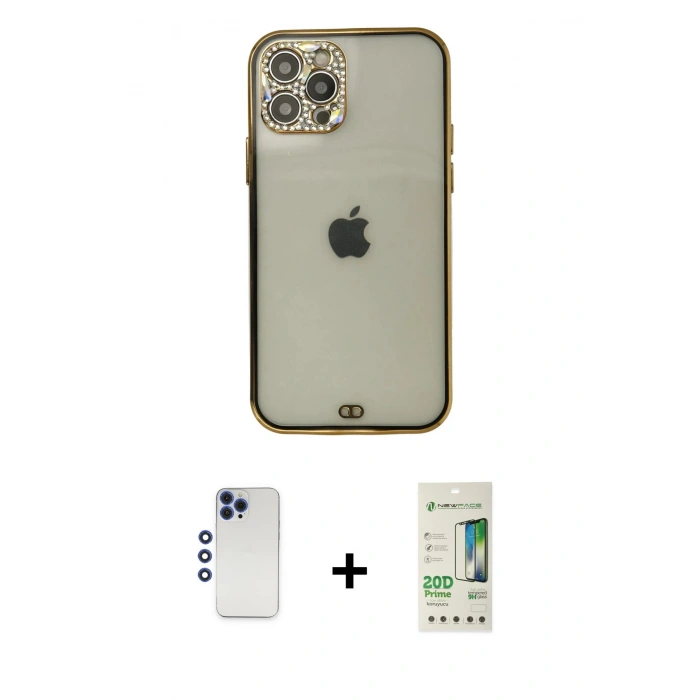 MARSİLYAN™- iPhone 12 Pro Max Kılıf Eksen Minimal Koleksiyonu - Siyah 20D Premium Cam Ekran Koruyucu + Shine Kamera Lens - LT
