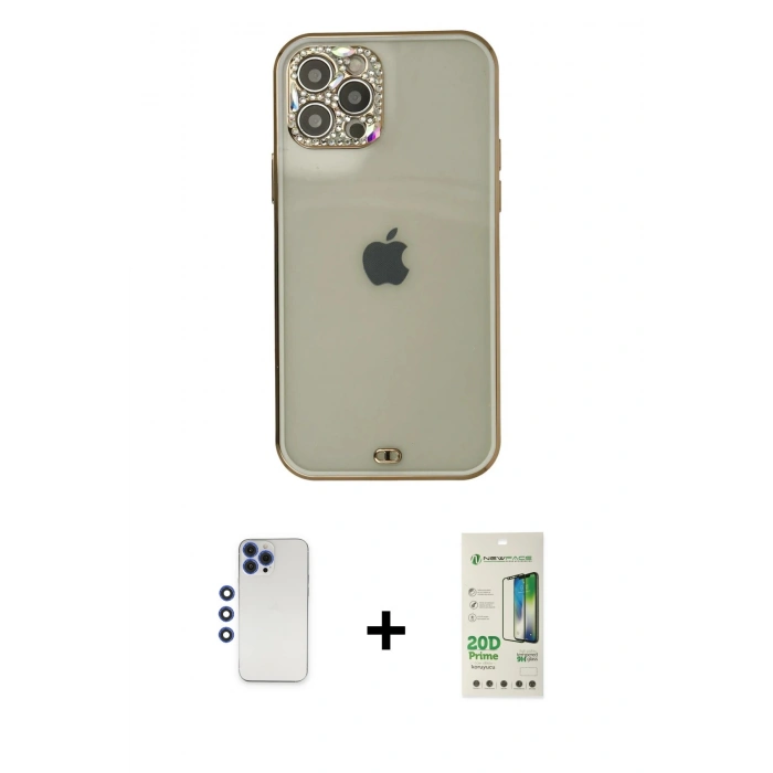MARSİLYAN™- iPhone 12 Pro Max Kılıf Eksen Minimal Koleksiyonu - Siyah 20D Premium Cam Ekran Koruyucu + Shine Kamera Lens - LT