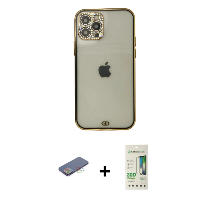 MARSİLYAN™- iPhone 12 Pro Max Kılıf Eksen Minimal Koleksiyonu - Siyah 20D Premium Cam Ekran Koruyucu + Renkli Kamera Lens Koruma Cam - MI