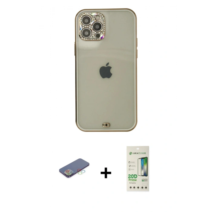 MARSİLYAN™- iPhone 12 Pro Max Kılıf Eksen Minimal Koleksiyonu - Siyah 20D Premium Cam Ekran Koruyucu + Renkli Kamera Lens Koruma Cam - MI