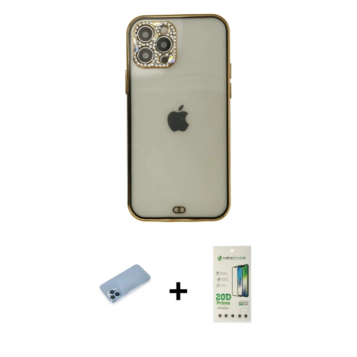 MARSİLYAN™- iPhone 12 Pro Max Kılıf Eksen Minimal Koleksiyonu - Siyah 20D Premium Cam Ekran Koruyucu + Shine Kamera Lens Koruma Cam - MI