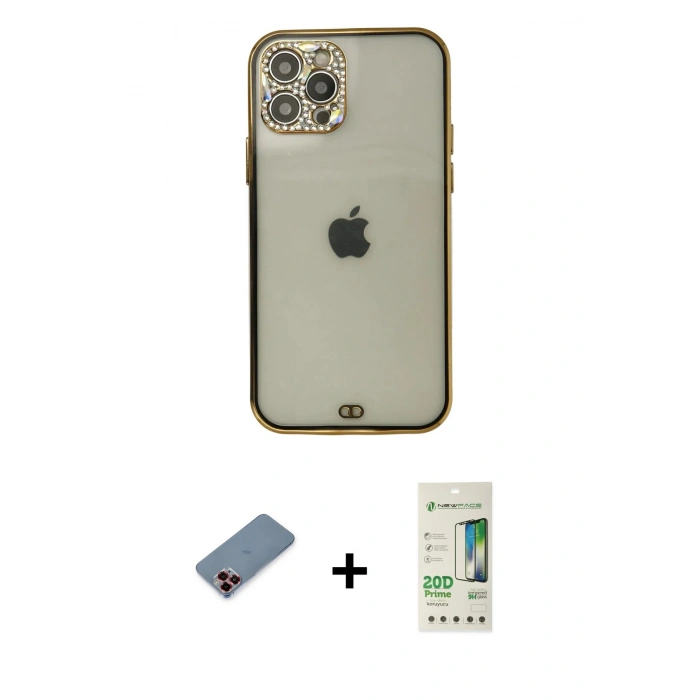 MARSİLYAN™- iPhone 12 Pro Max Kılıf Eksen Minimal Koleksiyonu - Siyah 20D Premium Cam Ekran Koruyucu + Metal Kamera Lens Koruma Cam - KI