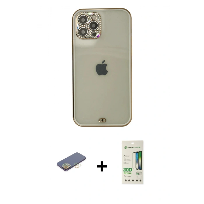 MARSİLYAN™- iPhone 12 Pro Max Kılıf Eksen Minimal Koleksiyonu - Siyah 20D Premium Cam Ekran Koruyucu + Renkli Kamera Lens Koruma Cam - SI