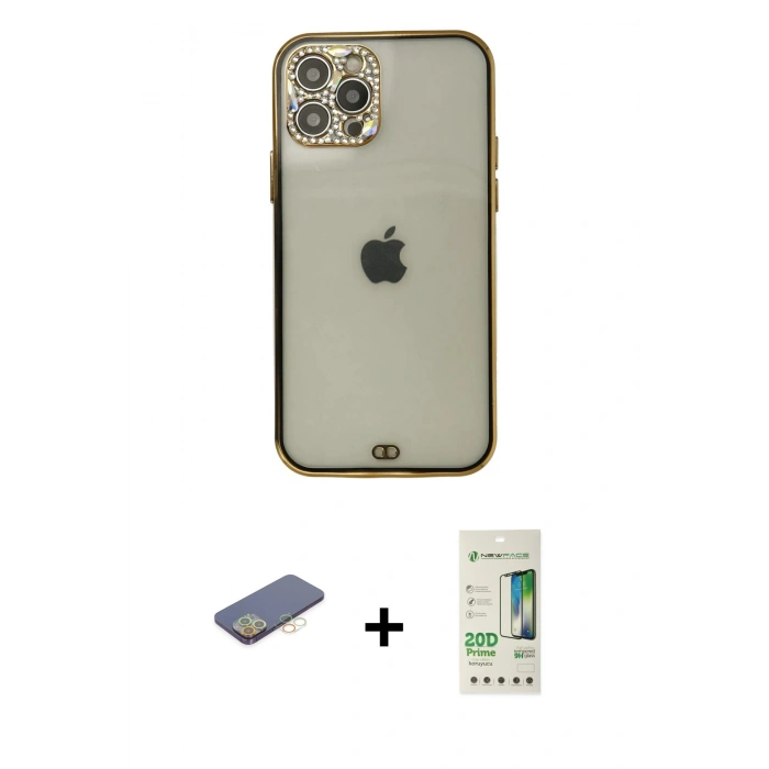 MARSİLYAN™- iPhone 12 Pro Max Kılıf Eksen Minimal Koleksiyonu - Siyah 20D Premium Cam Ekran Koruyucu + Renkli Kamera Lens Koruma Cam - SI