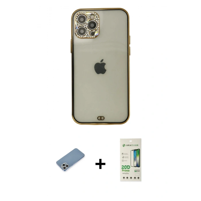 MARSİLYAN™- iPhone 12 Pro Max Kılıf Eksen Minimal Koleksiyonu - Siyah 20D Premium Cam Ekran Koruyucu + Shine Kamera Lens Koruma Cam - GS