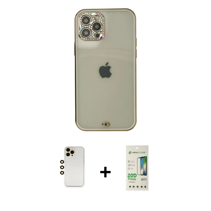 MARSİLYAN™- iPhone 12 Pro Max Kılıf Eksen Minimal Koleksiyonu - Siyah 20D Premium Cam Ekran Koruyucu + Shine Kamera Lens - GD