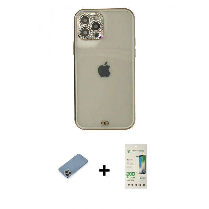 MARSİLYAN™- iPhone 12 Pro Max Kılıf Eksen Minimal Koleksiyonu - Siyah 20D Premium Cam Ekran Koruyucu + Shine Kamera Lens Koruma Cam - GI
