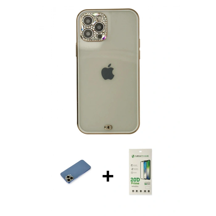 MARSİLYAN™- iPhone 12 Pro Max Kılıf Eksen Minimal Koleksiyonu - Siyah 20D Premium Cam Ekran Koruyucu + Shine Kamera Lens Koruma Cam - GD
