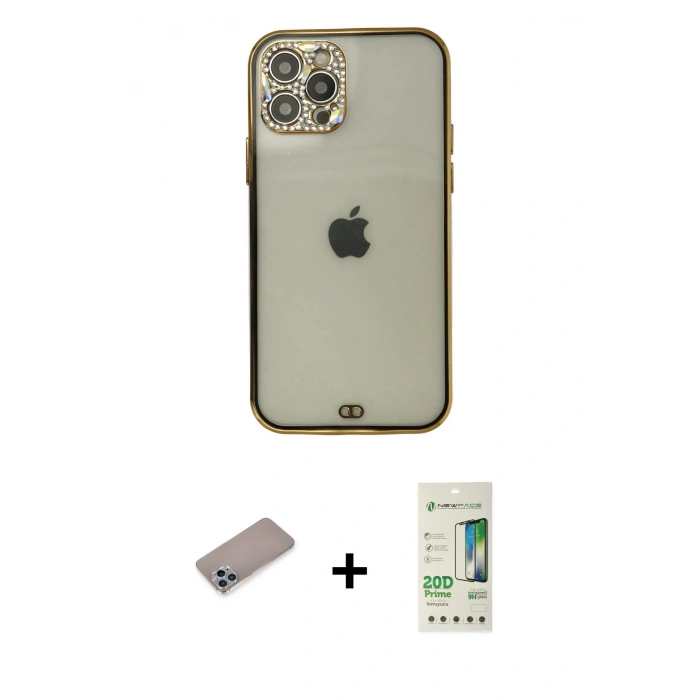 MARSİLYAN™- iPhone 12 Pro Max Kılıf Eksen Minimal Koleksiyonu - Siyah 20D Premium Cam Ekran Koruyucu + Shine Kamera Lens Koruma Cam - SABE
