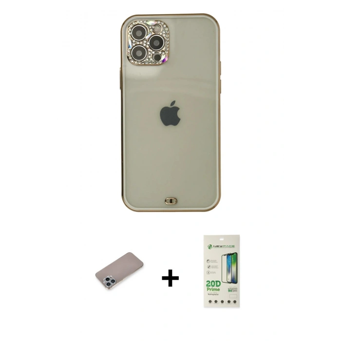 MARSİLYAN™- iPhone 12 Pro Max Kılıf Eksen Minimal Koleksiyonu - Siyah 20D Premium Cam Ekran Koruyucu + Shine Kamera Lens Koruma Cam - SABE