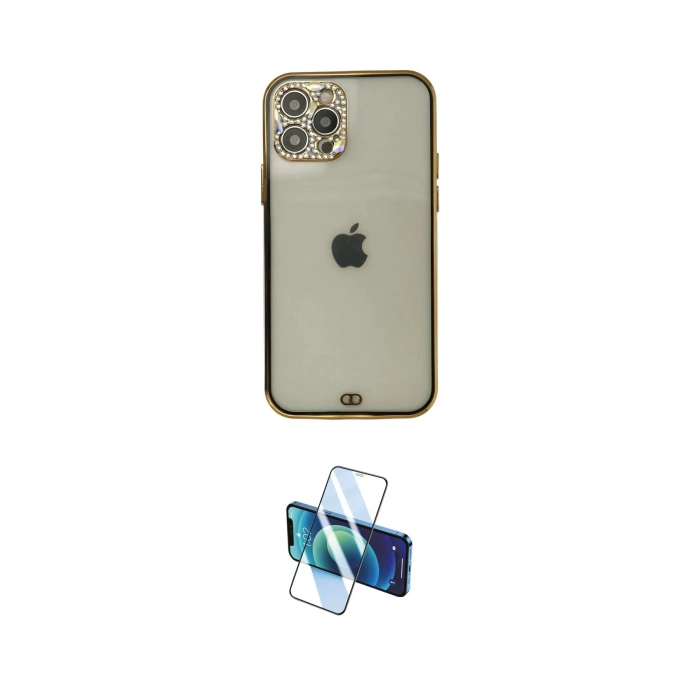 MARSİLYAN™- iPhone 12 Pro Max Kılıf Eksen Minimal Koleksiyonu - Siyah 3D Antistatik Seramik Nano Ekran Koruyucu