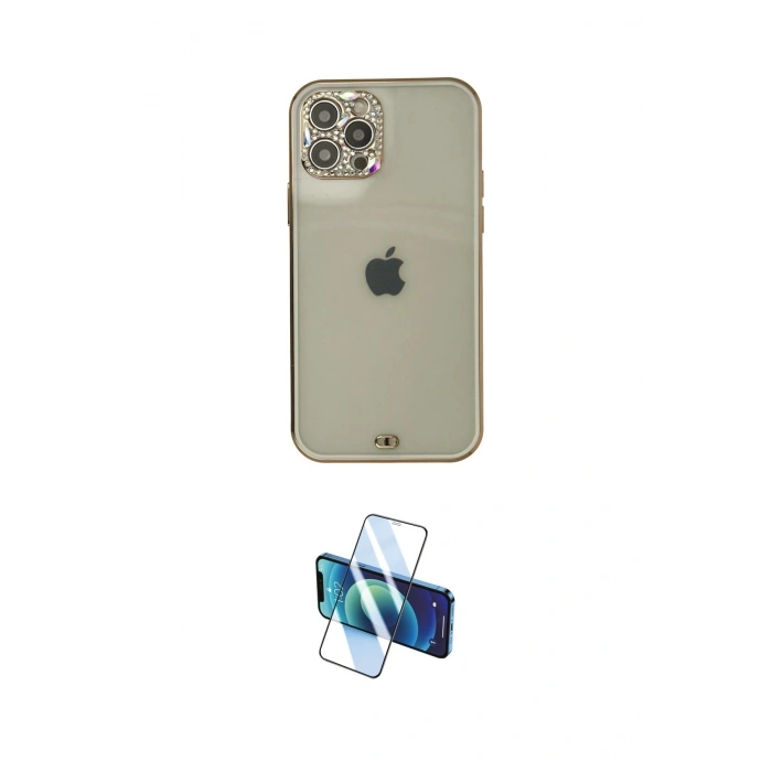 MARSİLYAN™- iPhone 12 Pro Max Kılıf Eksen Minimal Koleksiyonu - Siyah 3D Antistatik Seramik Nano Ekran Koruyucu