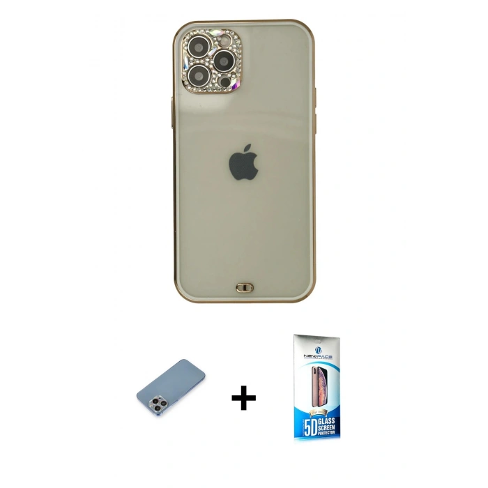 MARSİLYAN™- iPhone 12 Pro Max Kılıf Eksen Minimal Koleksiyonu - Siyah 5D Eko Cam Ekran Koruyucu + Shine Kamera Lens Koruma Cam - GI