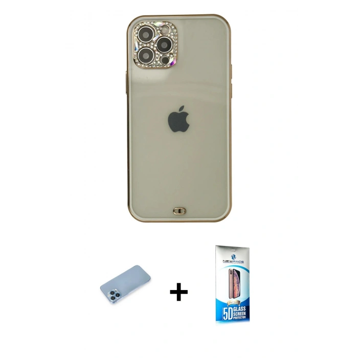 MARSİLYAN™- iPhone 12 Pro Max Kılıf Eksen Minimal Koleksiyonu - Siyah 5D Eko Cam Ekran Koruyucu + Shine Kamera Lens Koruma Cam - MI