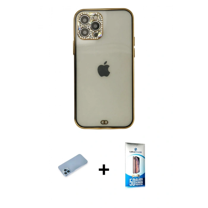 MARSİLYAN™- iPhone 12 Pro Max Kılıf Eksen Minimal Koleksiyonu - Siyah 5D Eko Cam Ekran Koruyucu + Shine Kamera Lens Koruma Cam - MI