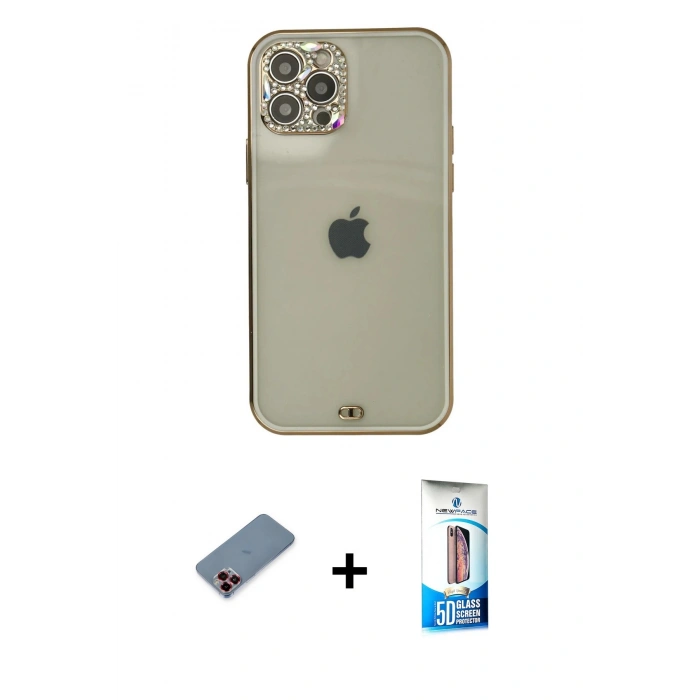 MARSİLYAN™- iPhone 12 Pro Max Kılıf Eksen Minimal Koleksiyonu - Siyah 5D Eko Cam Ekran Koruyucu + Metal Kamera Lens Koruma Cam - KI