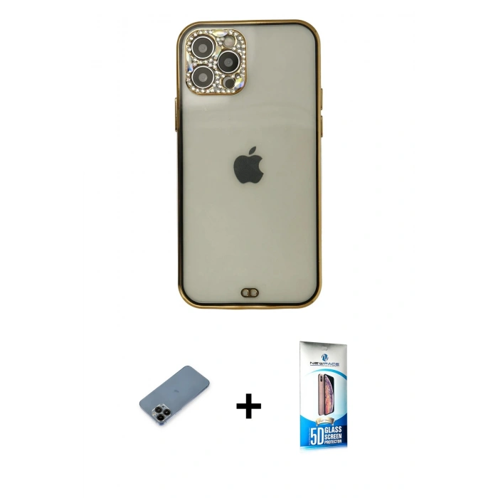 MARSİLYAN™- iPhone 12 Pro Max Kılıf Eksen Minimal Koleksiyonu - Siyah 5D Eko Cam Ekran Koruyucu + Shine Kamera Lens Koruma Cam - SH