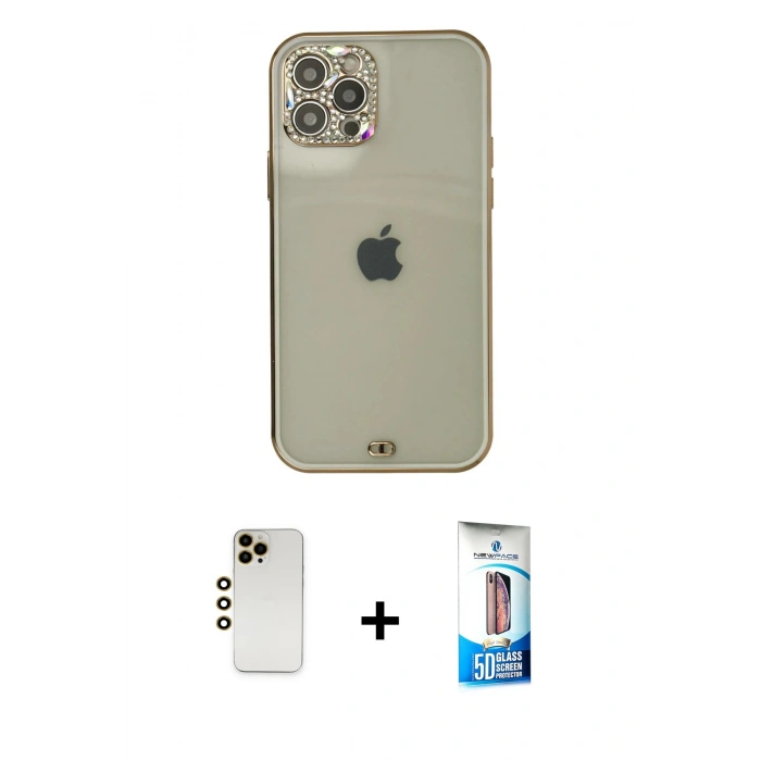 MARSİLYAN™- iPhone 12 Pro Max Kılıf Eksen Minimal Koleksiyonu - Siyah 5D Eko Cam Ekran Koruyucu + Shine Kamera Lens - GD
