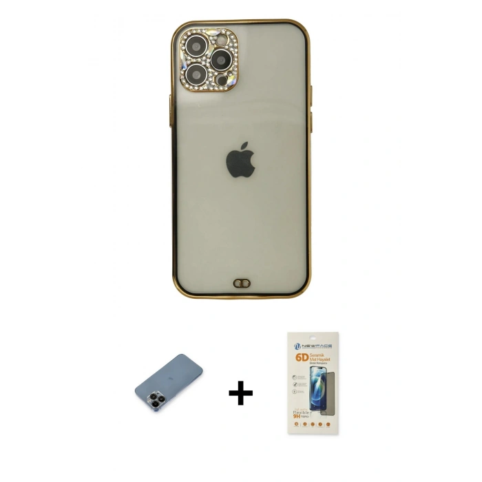 MARSİLYAN™- iPhone 12 Pro Max Kılıf Eksen Minimal Koleksiyonu - Siyah 6D Mat Seramik Hayalet Nano Ekran Koruyucu + Shine Kamera Lens Koruma Cam - SH