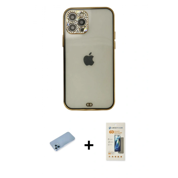 MARSİLYAN™- iPhone 12 Pro Max Kılıf Eksen Minimal Koleksiyonu - Siyah 6D Mat Seramik Hayalet Nano Ekran Koruyucu + Shine Kamera Lens Koruma Cam - MI