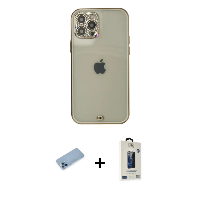 MARSİLYAN™- iPhone 12 Pro Max Kılıf Eksen Minimal Koleksiyonu - Siyah Bilvis Hayalet Cam Ekran Koruyucu + Shine Kamera Lens Koruma Cam - MI