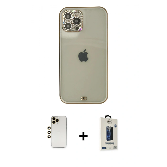 MARSİLYAN™- iPhone 12 Pro Max Kılıf Eksen Minimal Koleksiyonu - Siyah Bilvis Hayalet Cam Ekran Koruyucu + Shine Kamera Lens - GD