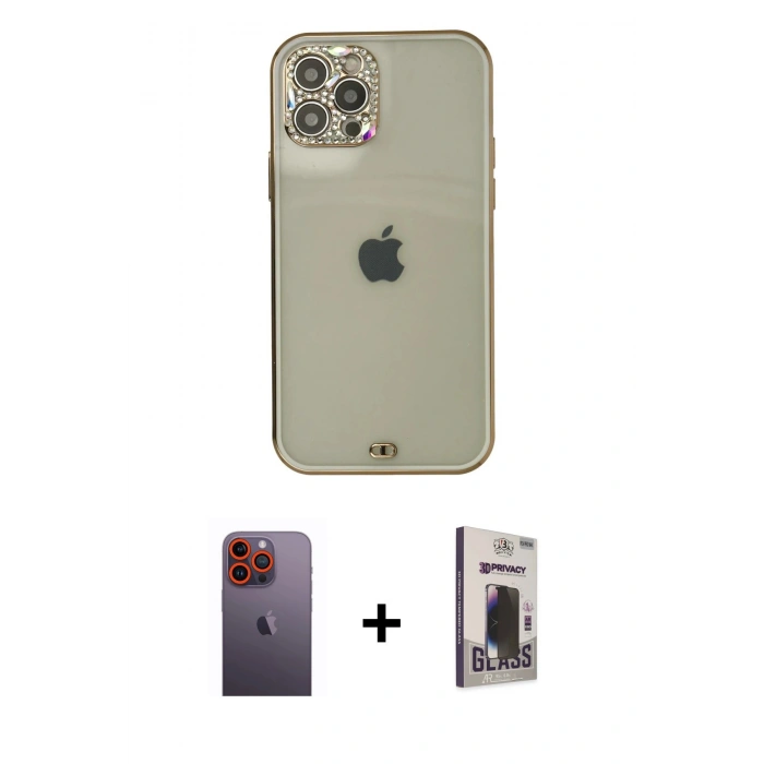 MARSİLYAN™- iPhone 12 Pro Max Kılıf Eksen Minimal Koleksiyonu - Siyah Bilvis Hayalet Cam Ekran Koruyucu + Neon Fosforlu Kamera Lens - TU