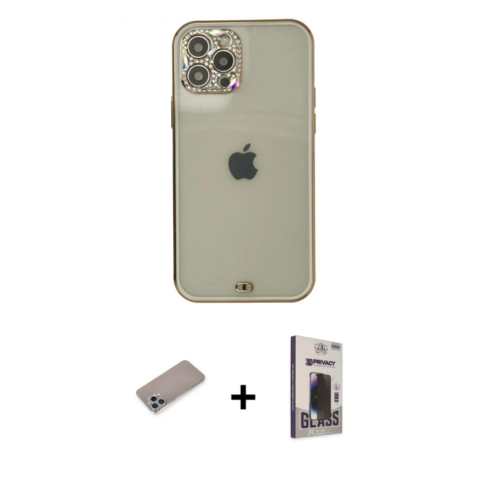 MARSİLYAN™- iPhone 12 Pro Max Kılıf Eksen Minimal Koleksiyonu - Siyah Bilvis Hayalet Cam Ekran Koruyucu + Shine Kamera Lens Koruma Cam - SABE