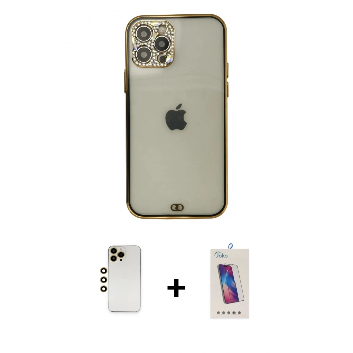 MARSİLYAN™- iPhone 12 Pro Max Kılıf Eksen Minimal Koleksiyonu - Siyah Joko 5D Cam + Shine Kamera Lens - GD