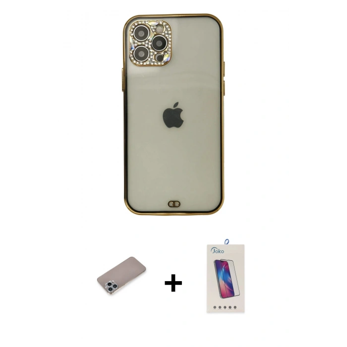 MARSİLYAN™- iPhone 12 Pro Max Kılıf Eksen Minimal Koleksiyonu - Siyah Joko 5D Cam + Shine Kamera Lens Koruma Cam - SABE